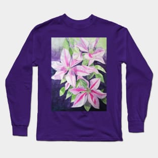 Pink purple clematis watercolour painting Long Sleeve T-Shirt